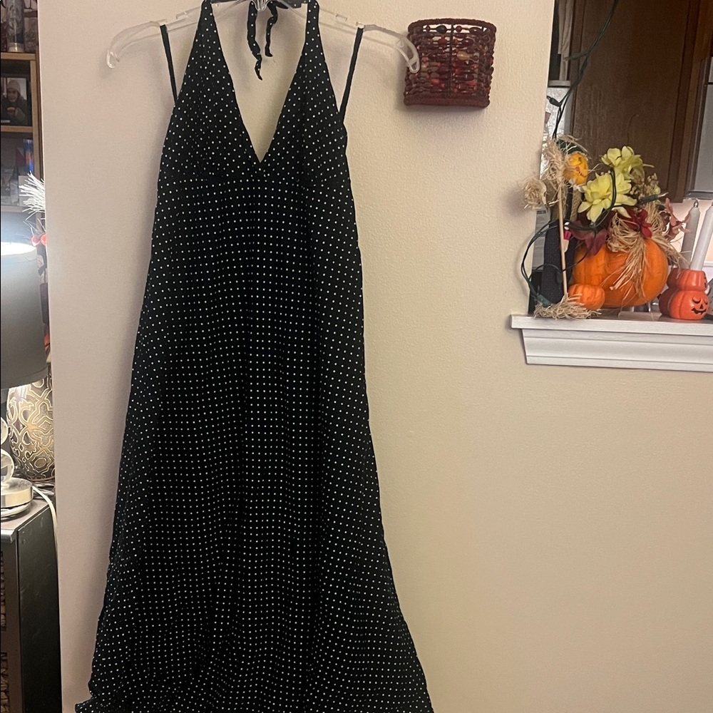 Gap Elegant Black Polka Dot Halter A line Dress size 4